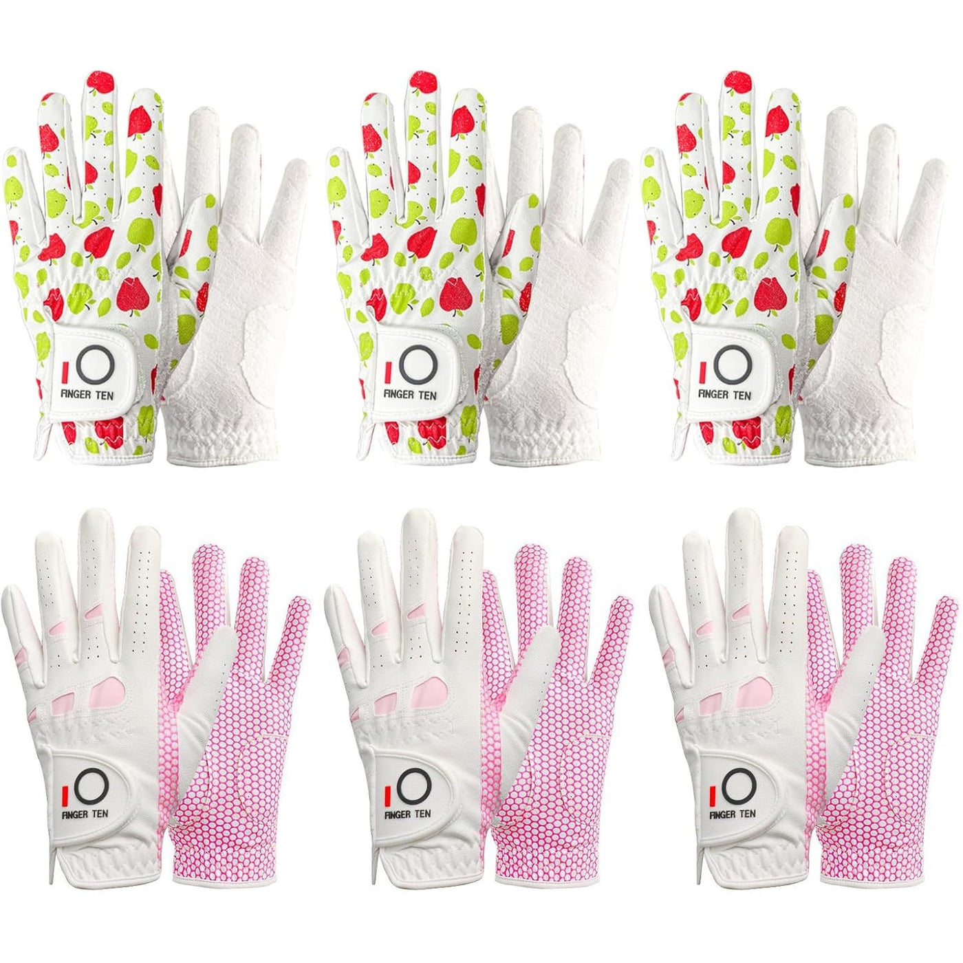 Damen-Golfhandschuhe, Allwetter, Extra Grip, Grün/Pink, Combo, 6er-Pack