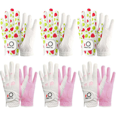 Lot de 6 gants de golf pour femme, toutes saisons, extra adhérents, vert et rose