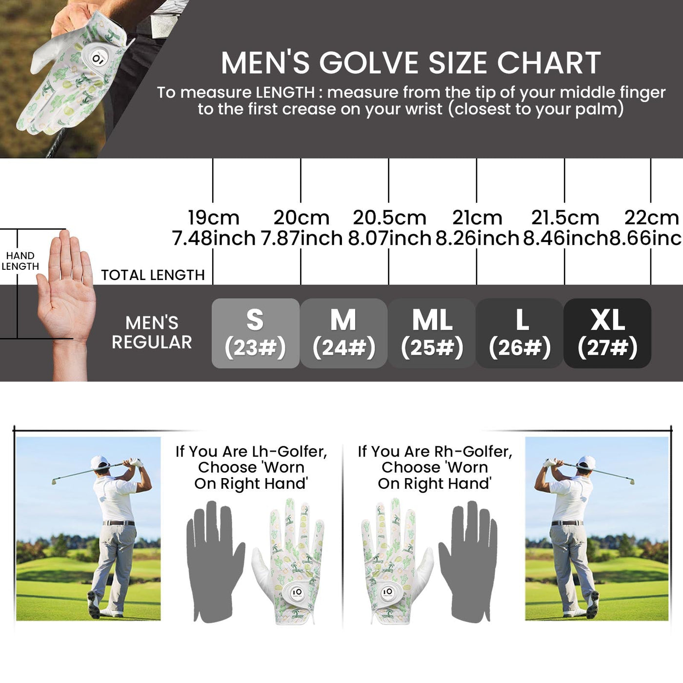 Men's Golf Gloves White Palm All Weather Grip Value 2 Pack