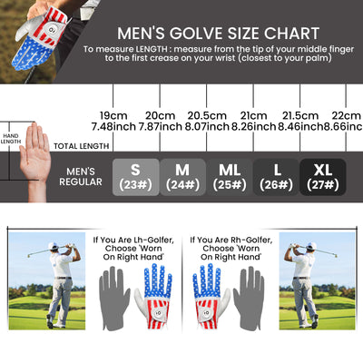 Golf Gloves Men USA Flag Value 2 Pack Leather