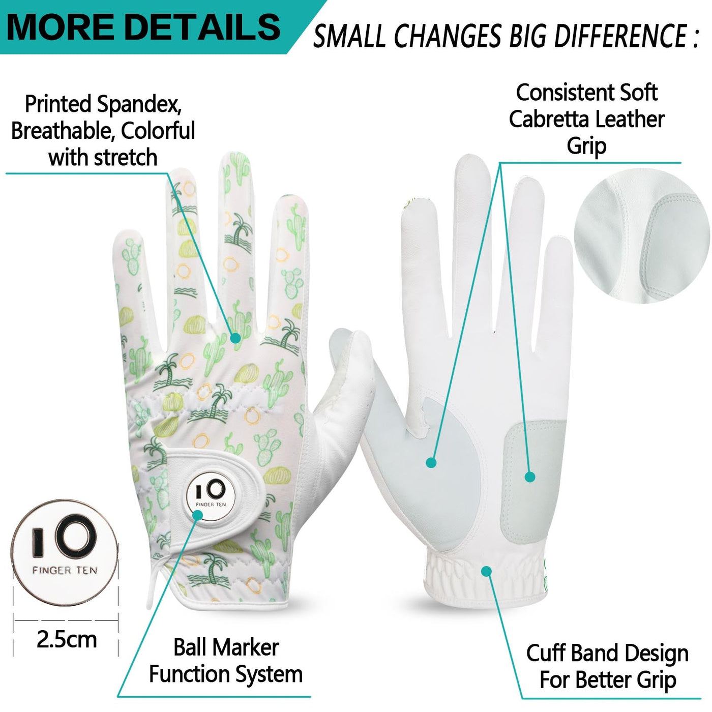 Men's Golf Gloves White Palm All Weather Grip Value 2 Pack