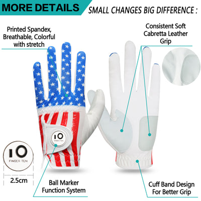 Men's Golf Gloves USA Star All Weather Grip Value 2 Pack