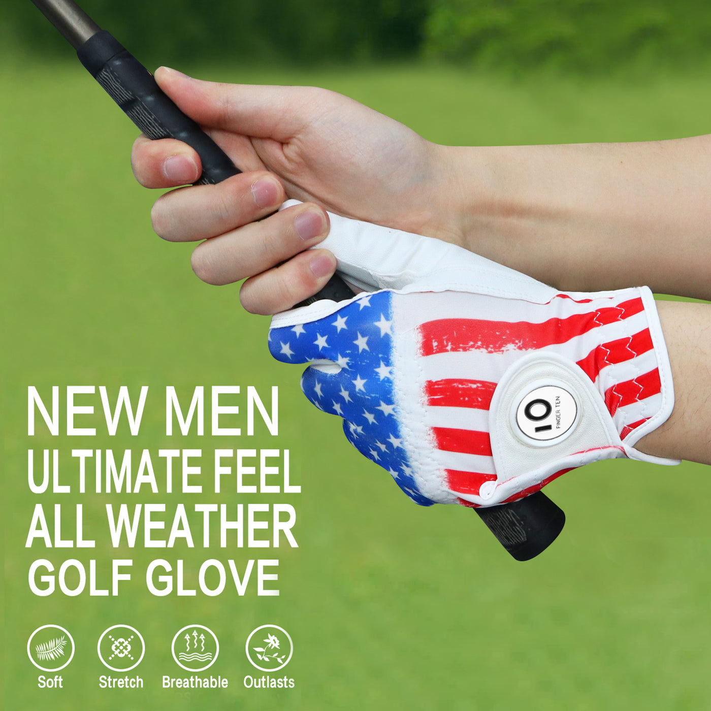 Lot de 2 gants de golf en cuir pour homme avec drapeau américain 