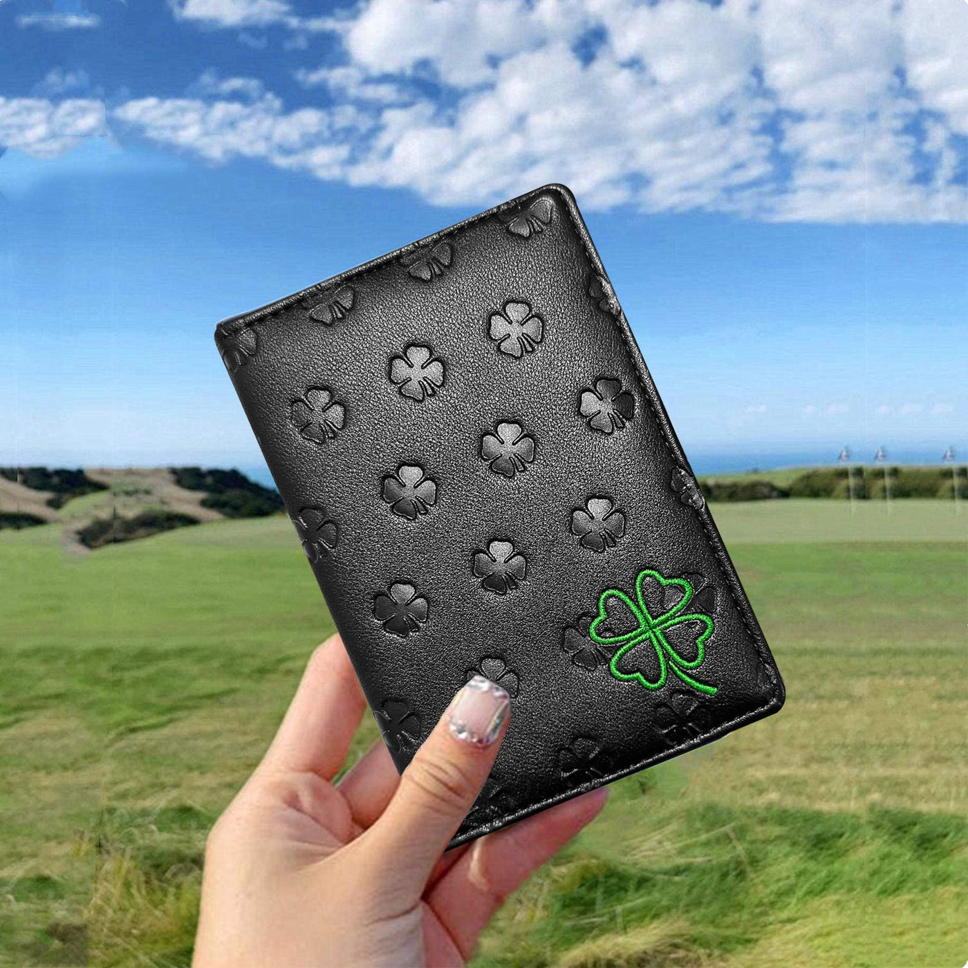 Golf Scorecard Holder Leather Yardage Books Cover Clover