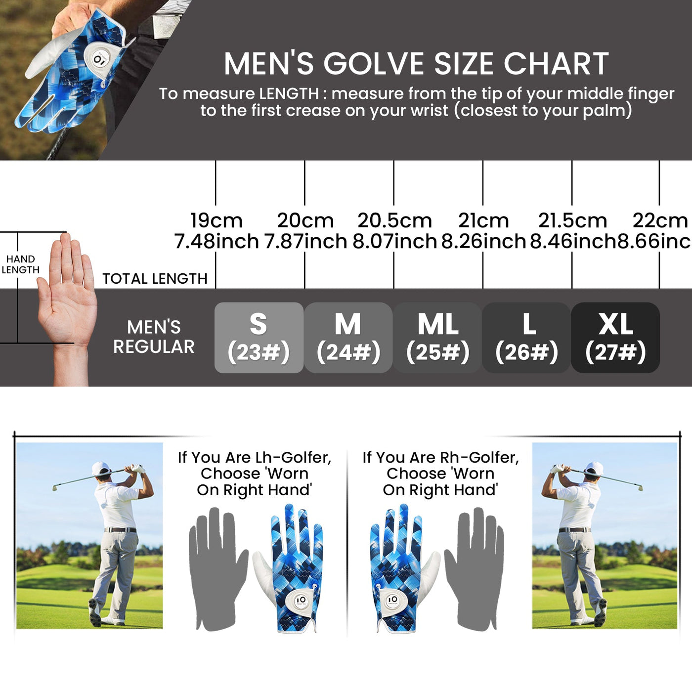 Men's Golf Gloves Blue Diamond All Weather Grip Value 2 Pack