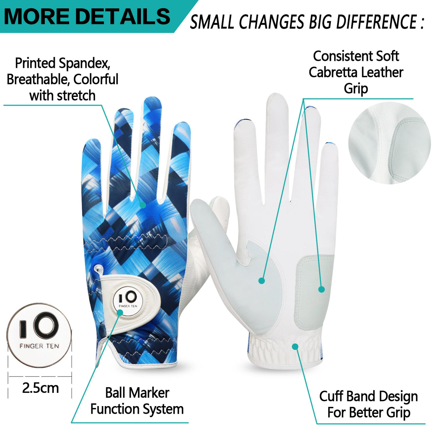 Men's Golf Gloves Blue Diamond All Weather Grip Value 2 Pack