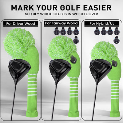 Golf Knit Head Covers Driver Fairway Woods Hybrid 3 Pack