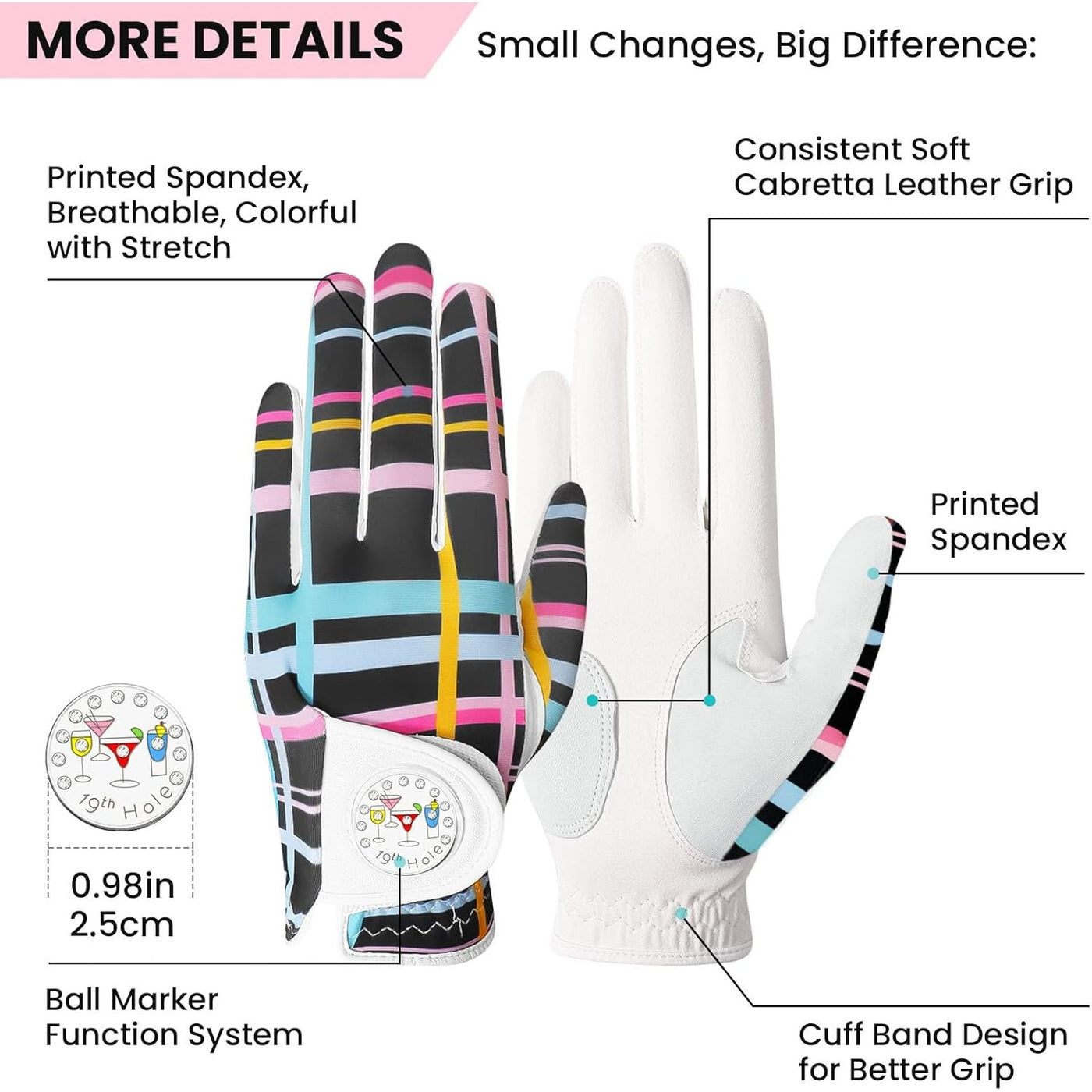 Golf Gloves Women Stripes Full Finger 1 Pack