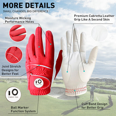 Golf Gloves Men Colourful Leather with Ball Marker 2 Pack