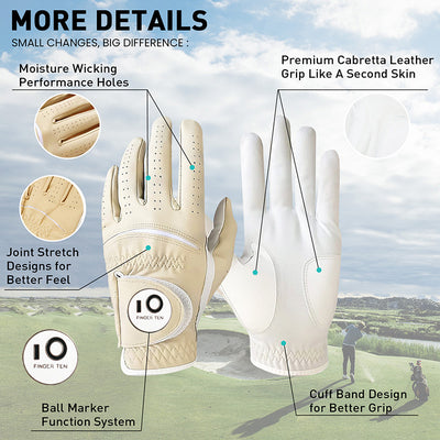 Golf Gloves Men Colourful Leather with Ball Marker 2 Pack