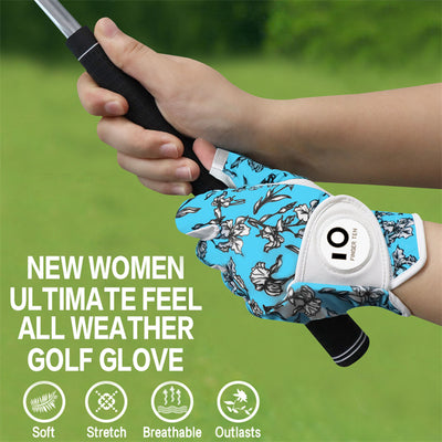 Golf Gloves Women Half Finger Leather with Ball Marker 1 Pack