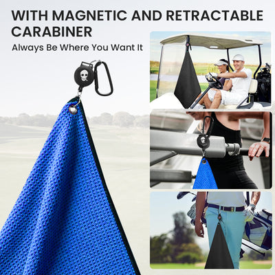 Golf Towels for Golf Bags 16''X16'' Value 2 Pack with Strong Magnetic Retractable Carabiner