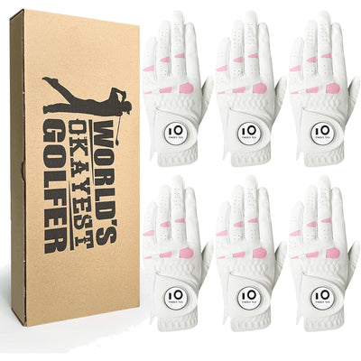 Lot de 6 gants de golf pour femme, main droite et gauche, avec marqueur de balle, coffret cadeau 