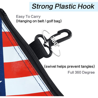 Golf Pouch Bag for Valuables Tee Color Zippered Pocket Gear Clip Hook to Bag