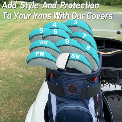 Golf Iron Covers Set Neoprene without Window Top 10 Pack Blue Grey