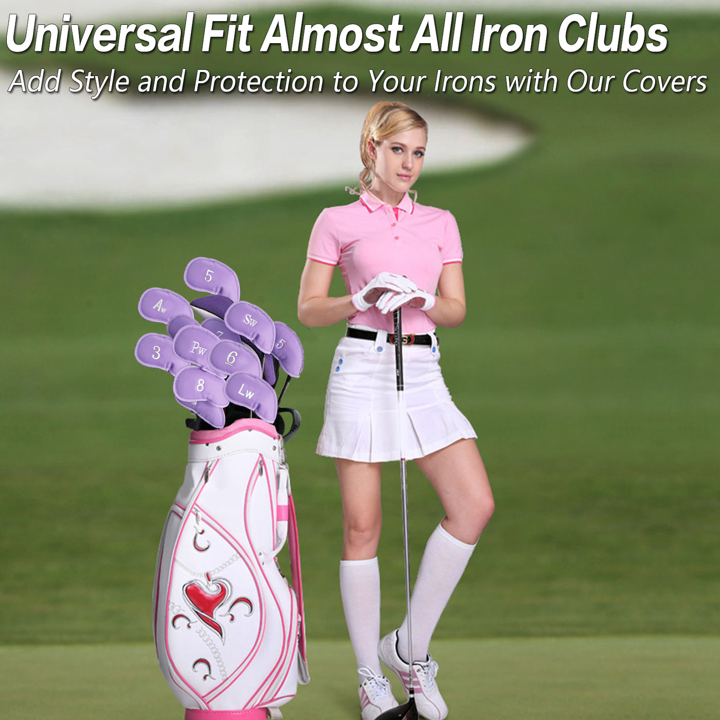 Golf Iron Head Covers Value 12 Piece Set Purple Universal Fit Main Iron Clubs