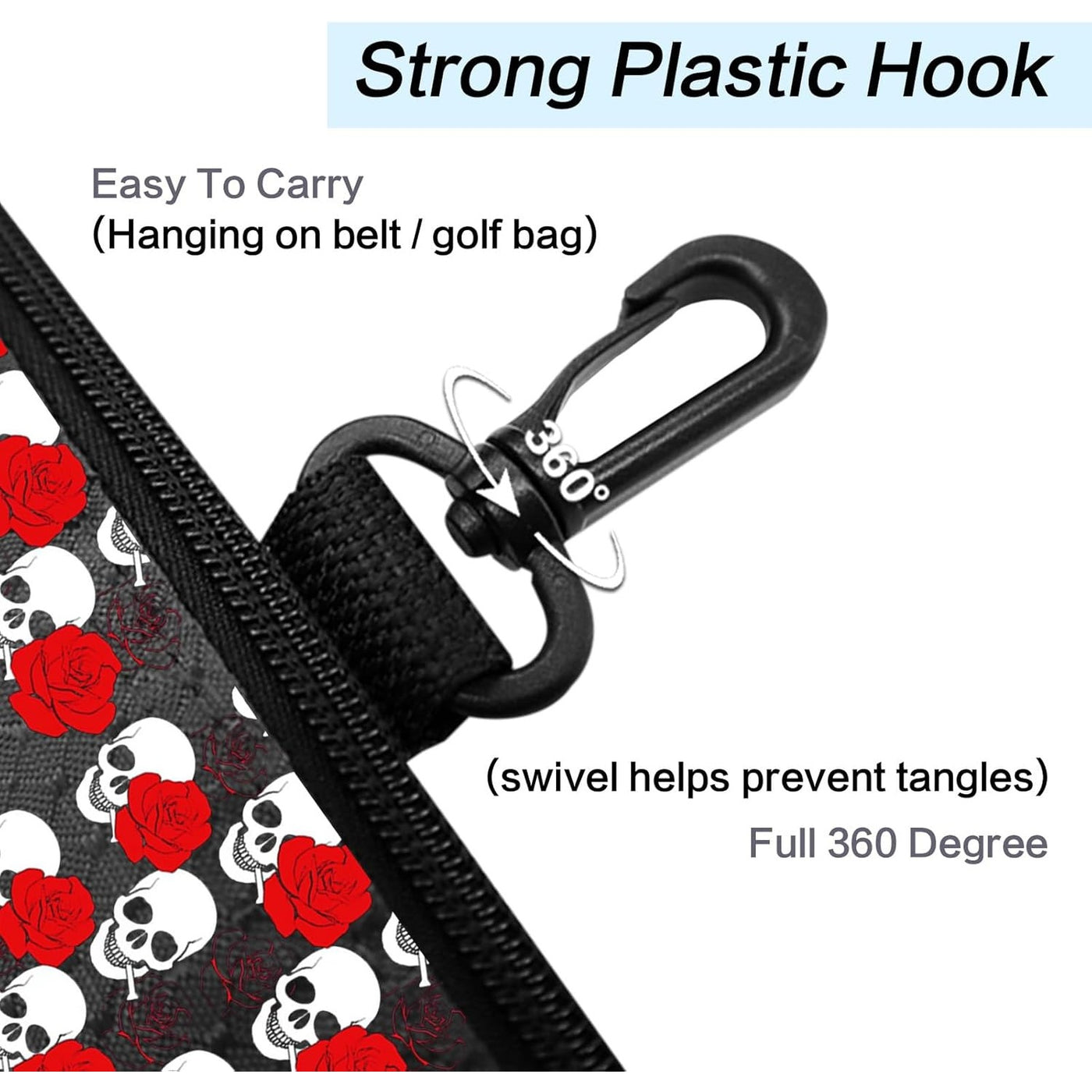 Golf Pouch Bag for Valuables Tee Color Zippered Pocket Gear Clip Hook to Bag