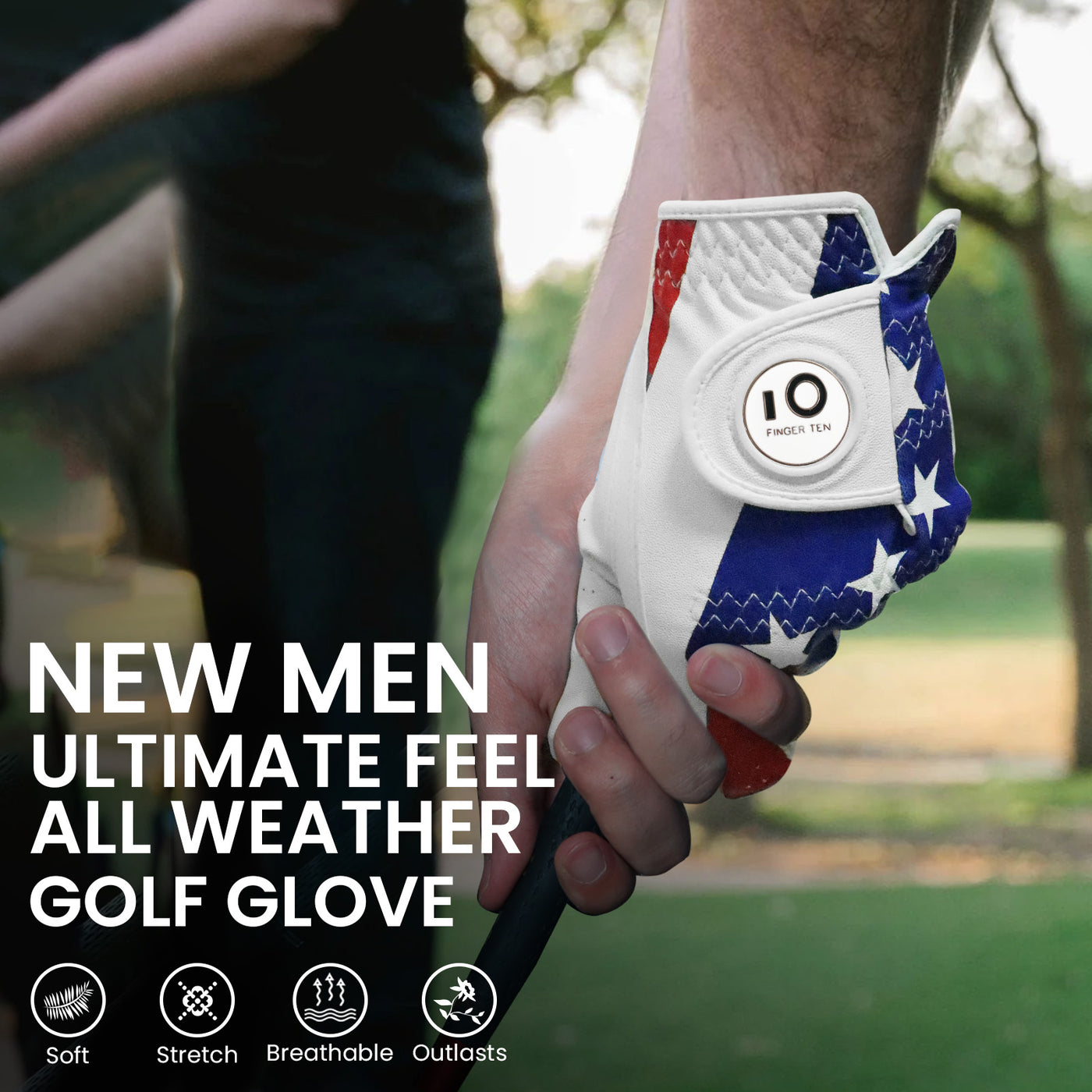 Golf Gloves Men USA Flag Weathersof Grip with Ball Marker 2 Pack