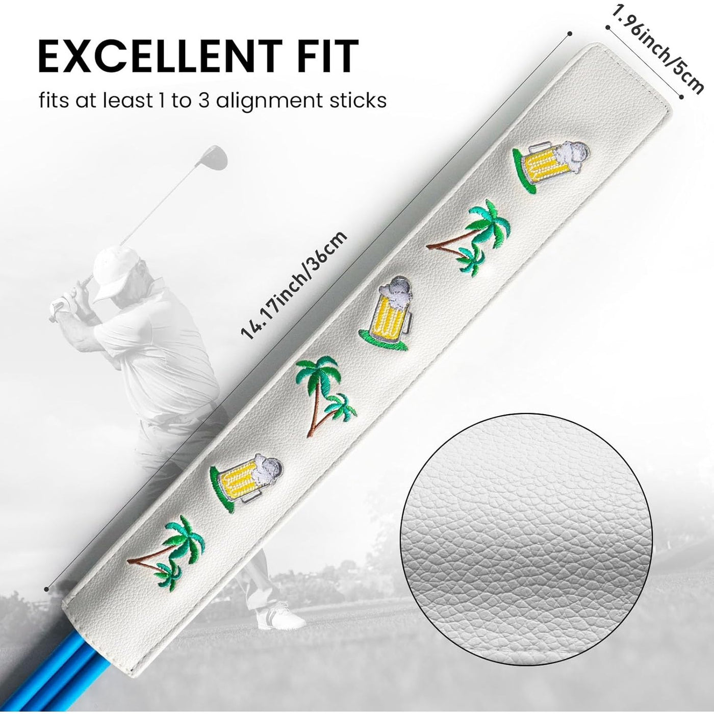 Golf Alignment Stick Cover Rods Holder Case Leather Palm Tree Beer 1 Pack