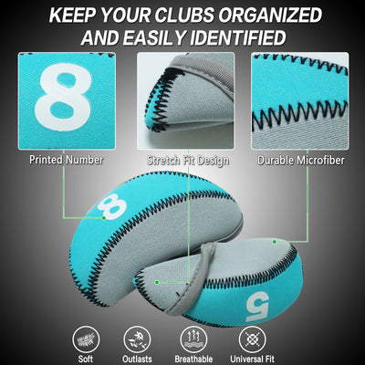 Golf Iron Covers Set Neoprene Club Headcover Blue Grey Value 10 Pack