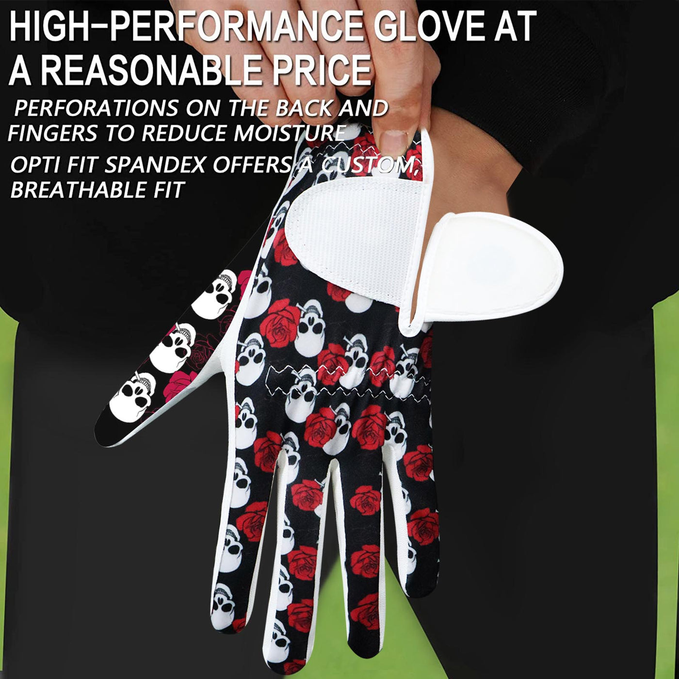 Men's Golf Gloves Rose Skull All Weather Grip Value 2 Pack