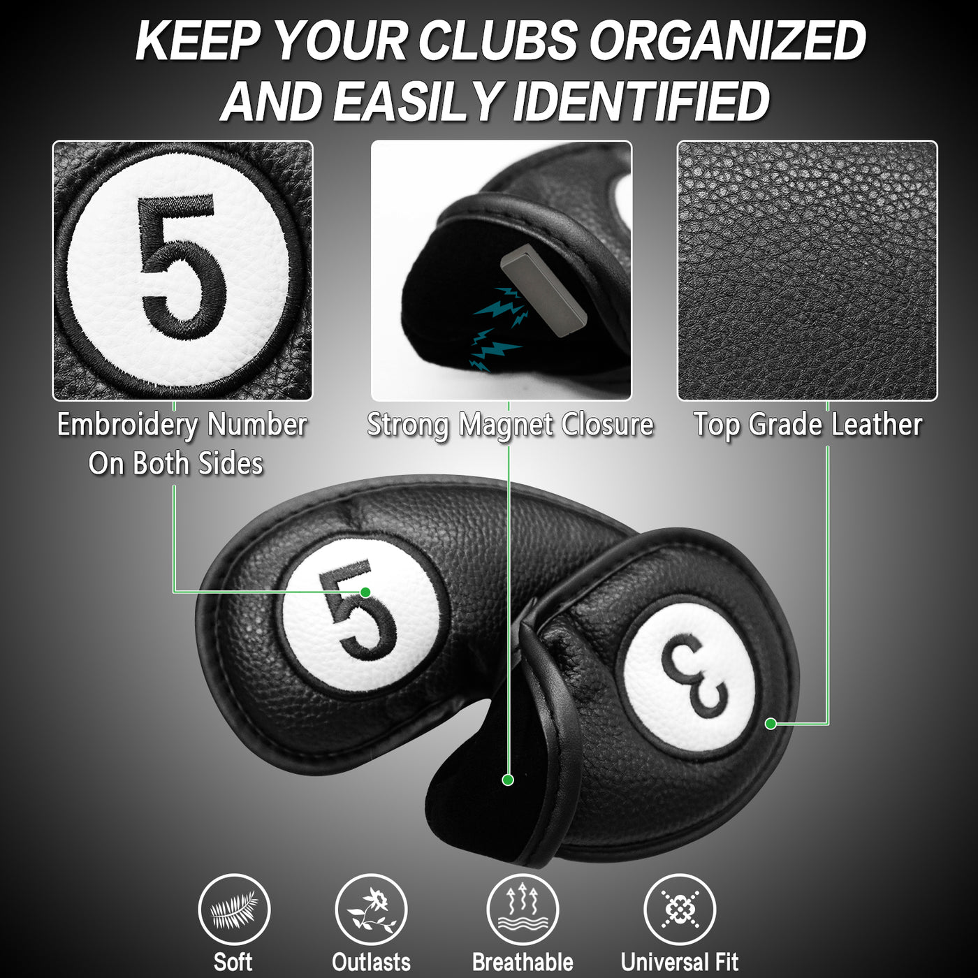 Golf  Iron Covers Magnetic 11 Pack Universal Fit