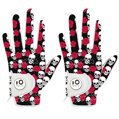 Men's Golf Gloves Rose Skull All Weather Grip Value 2 Pack