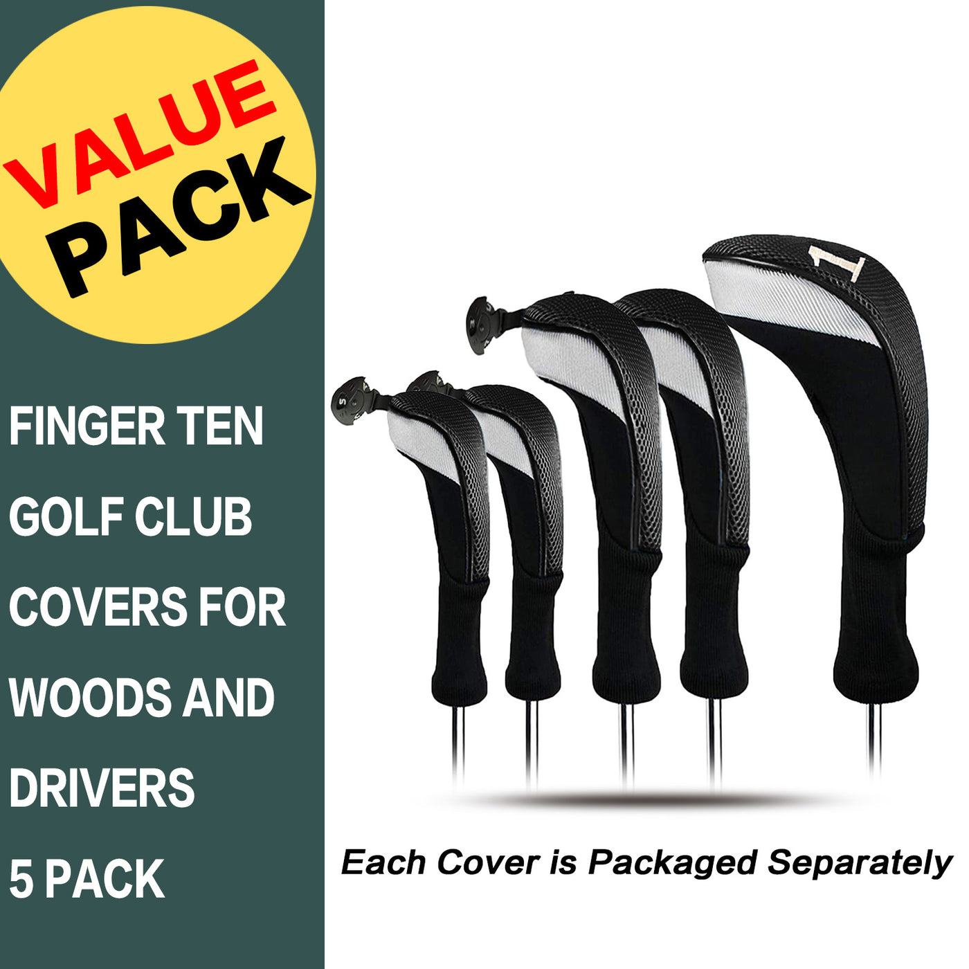 Golf Head Covers Woods Driver Fairway Hybrid 5 Pack