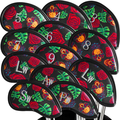 Golf Iron Head Covers 12 Piece Set Rose Skull Universal Fit