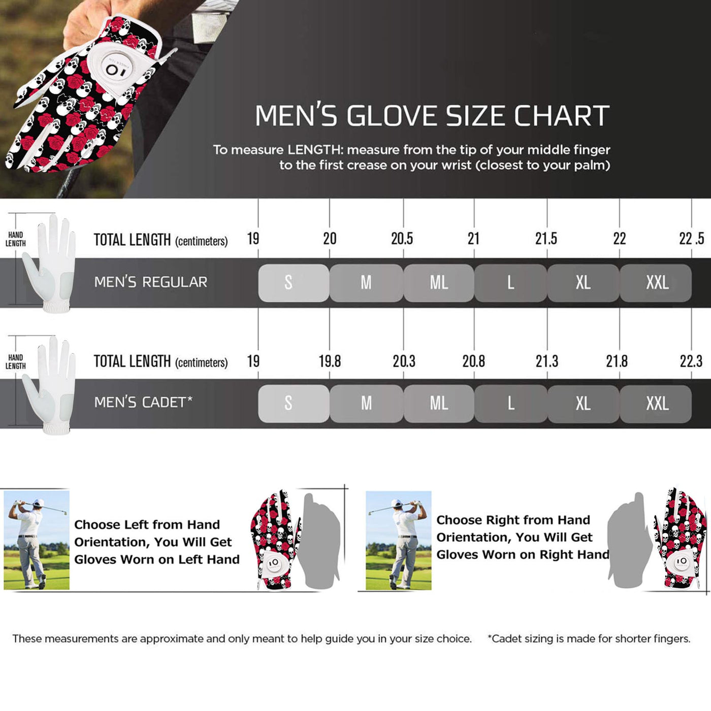 Men's Golf Gloves Rose Skull All Weather Grip Value 2 Pack