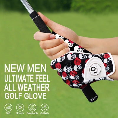 Men's Golf Gloves Rose Skull All Weather Grip Value 2 Pack