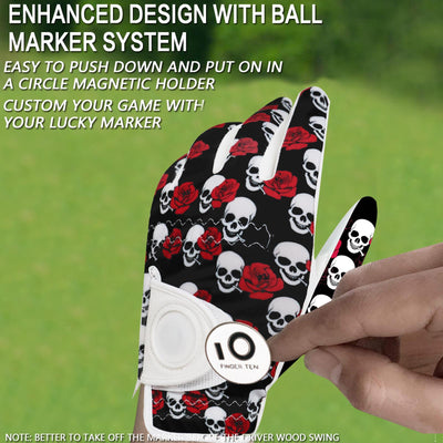 Men's Golf Gloves Rose Skull All Weather Grip Value 2 Pack