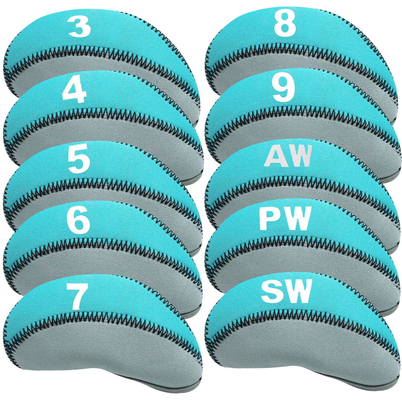 Golf Iron Covers Set Neoprene without Window Top 10 Pack Blue Grey