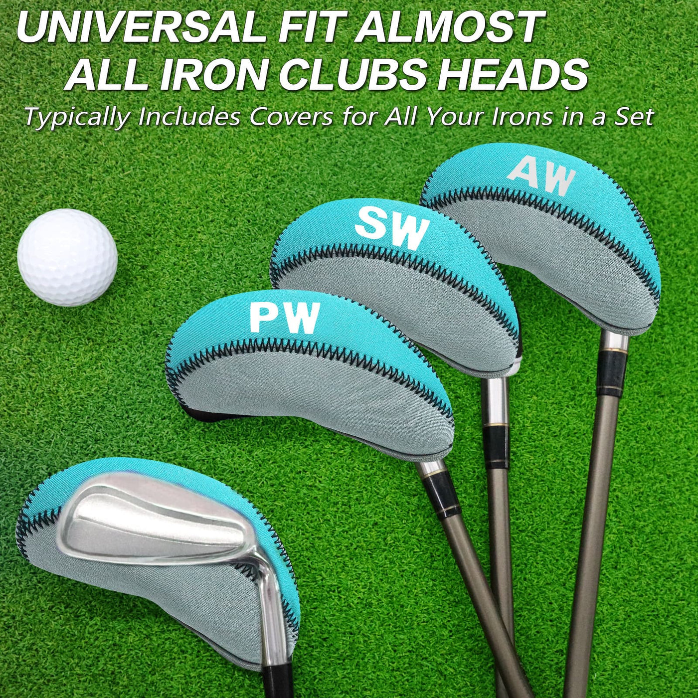 Golf Iron Covers Set Neoprene without Window Top 10 Pack Blue Grey