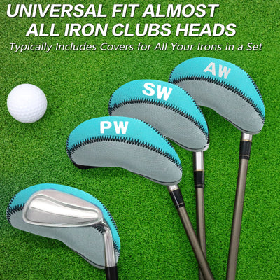 Golf Iron Covers Set Neoprene without Window Top 10 Pack Blue Grey