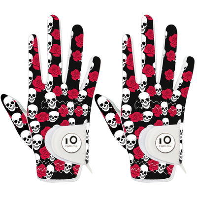 Men's Golf Gloves Rose Skull All Weather Grip Value 2 Pack