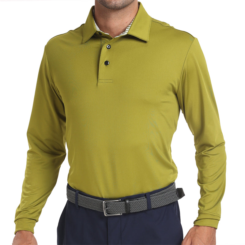 Performance Fit Langarm Golfshirt Herren Blau 