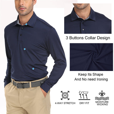 Polo de golf à manches longues Performance Fit pour homme, noir 