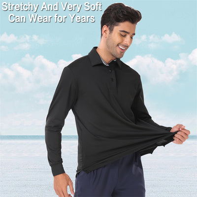 Performance Fit Long Sleeve Golf Shirt Men Blue