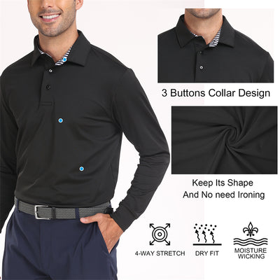 Performance Fit Long Sleeve Golf Shirt Men Blue