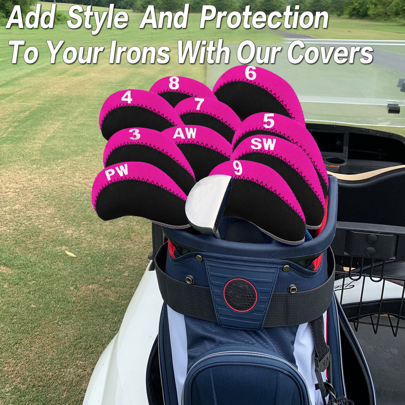 Golf Iron Covers Set Neoprene without Window Top 10 Pack Pink Black