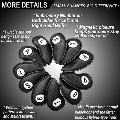 Golfschlägerhüllen für Eisen, magnetisch, 11er-Pack mit Geschenkbox, passend für die wichtigsten Eisenschläger 