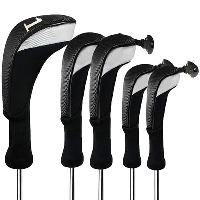 Lot de 5 housses de protection pour tête de club de golf Woods Driver Fairway Hybrid