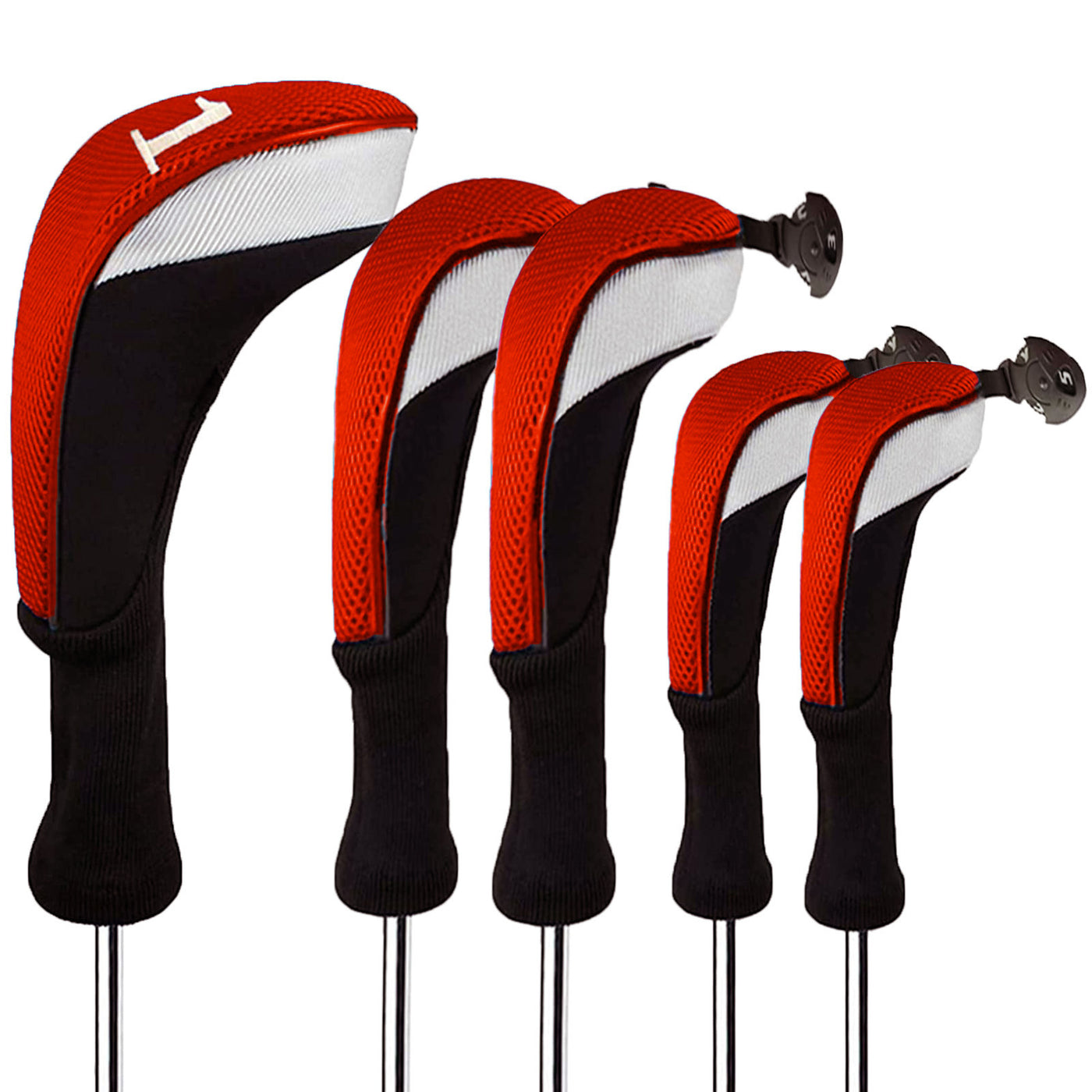 Lot de 5 housses de protection pour tête de club de golf Woods Driver Fairway Hybrid