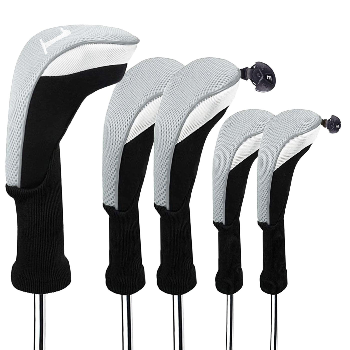 Lot de 5 housses de protection pour tête de club de golf Woods Driver Fairway Hybrid