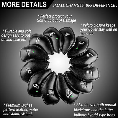 Golf Iron Head Covers 12 Piece Set Universal Fit