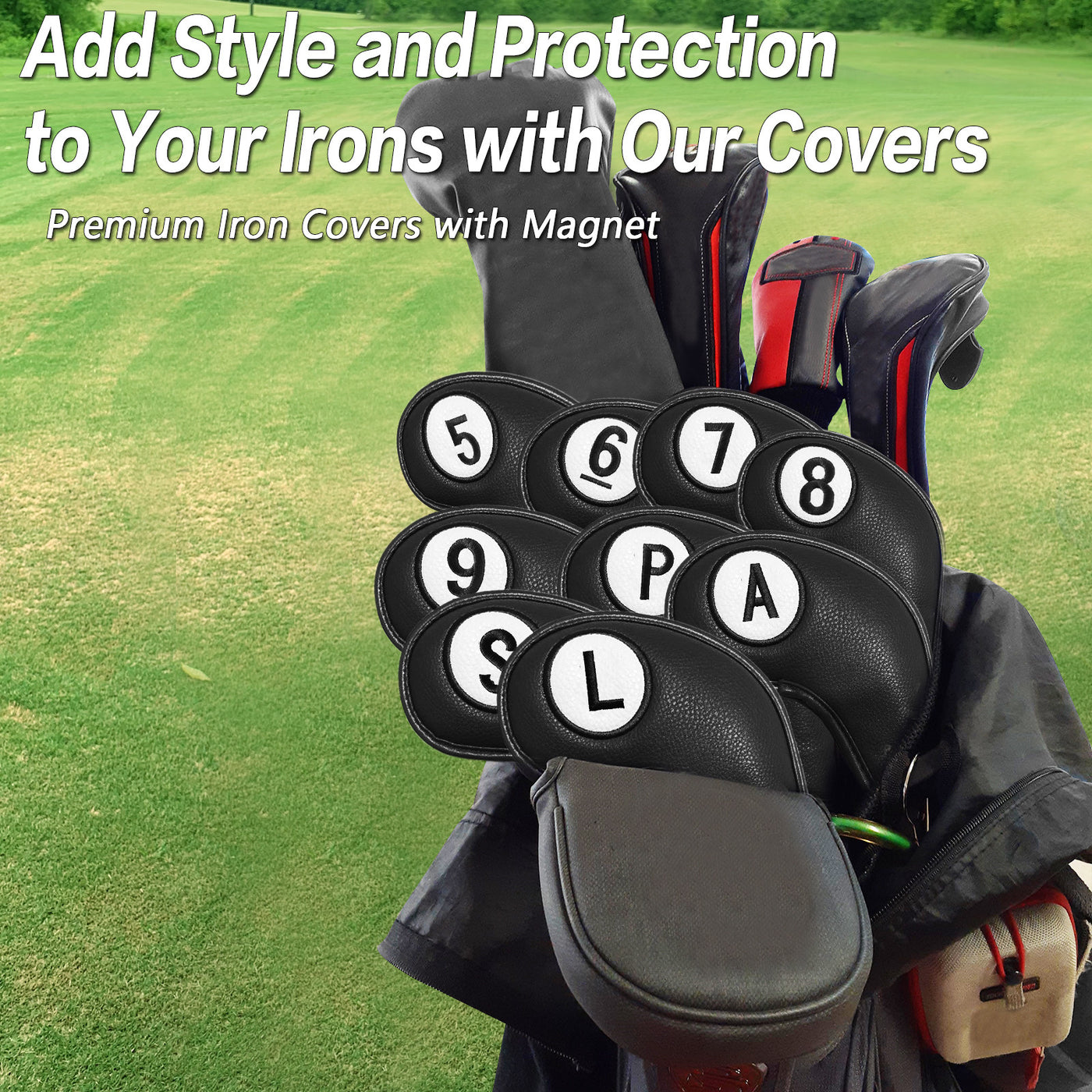 Golf Club Covers for Irons Magnetic Long Neck Value 9 Pack with Gift Box