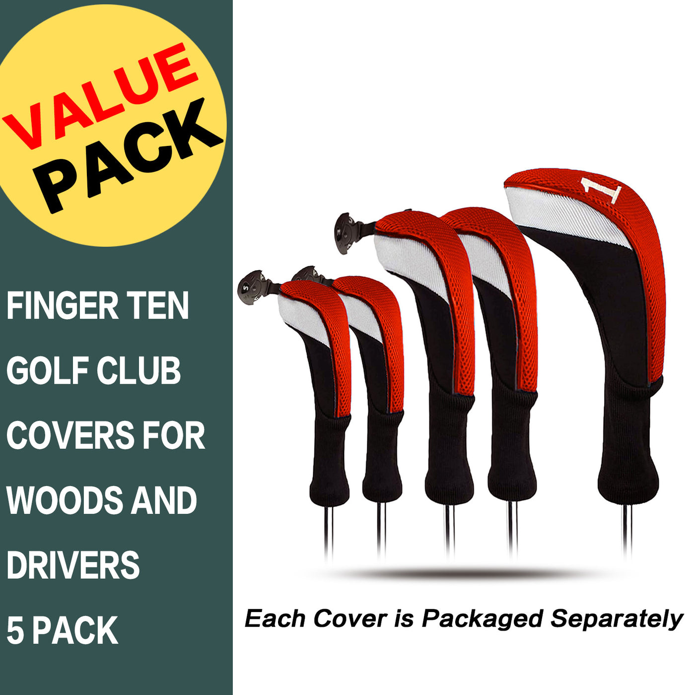 Lot de 5 housses de protection pour tête de club de golf Woods Driver Fairway Hybrid