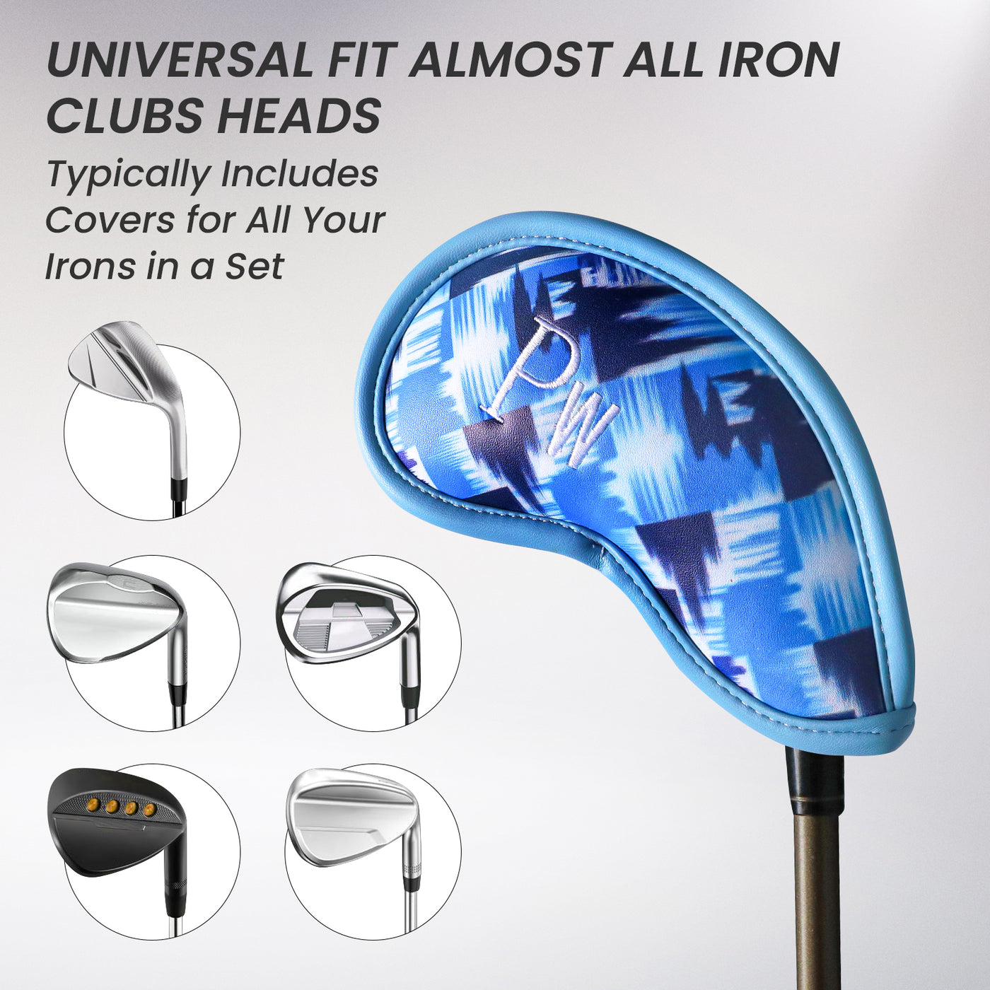 Golf Iron Head Covers 12 Piece Set Blue Diamond Universal Fit