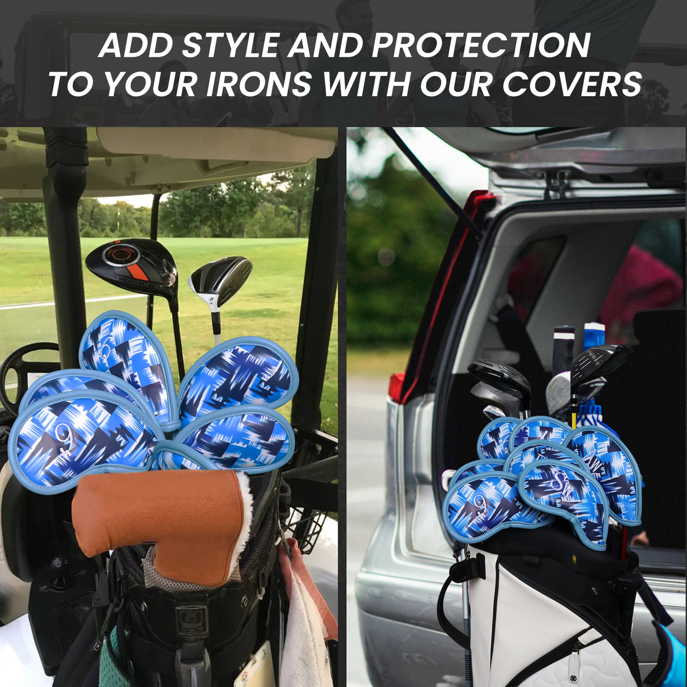 Golf Iron Head Covers 12 Piece Set Blue Diamond Universal Fit